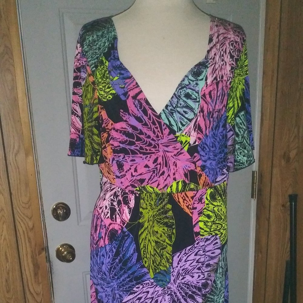 NWTs Vintage Antthony 1980s Neon Floral Long Maxi Dress Plus Size 1X